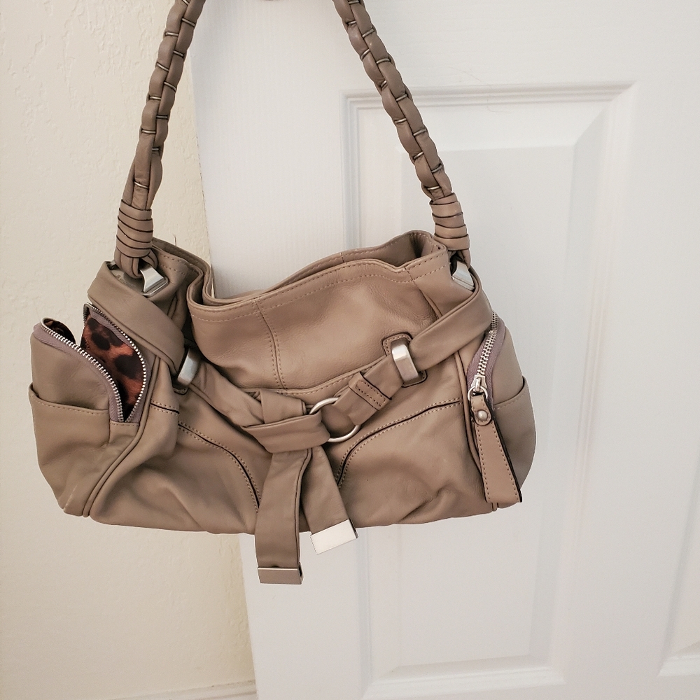 B. Makowsky Tan Shoulder Bag with Slouchy Design and Double Handles